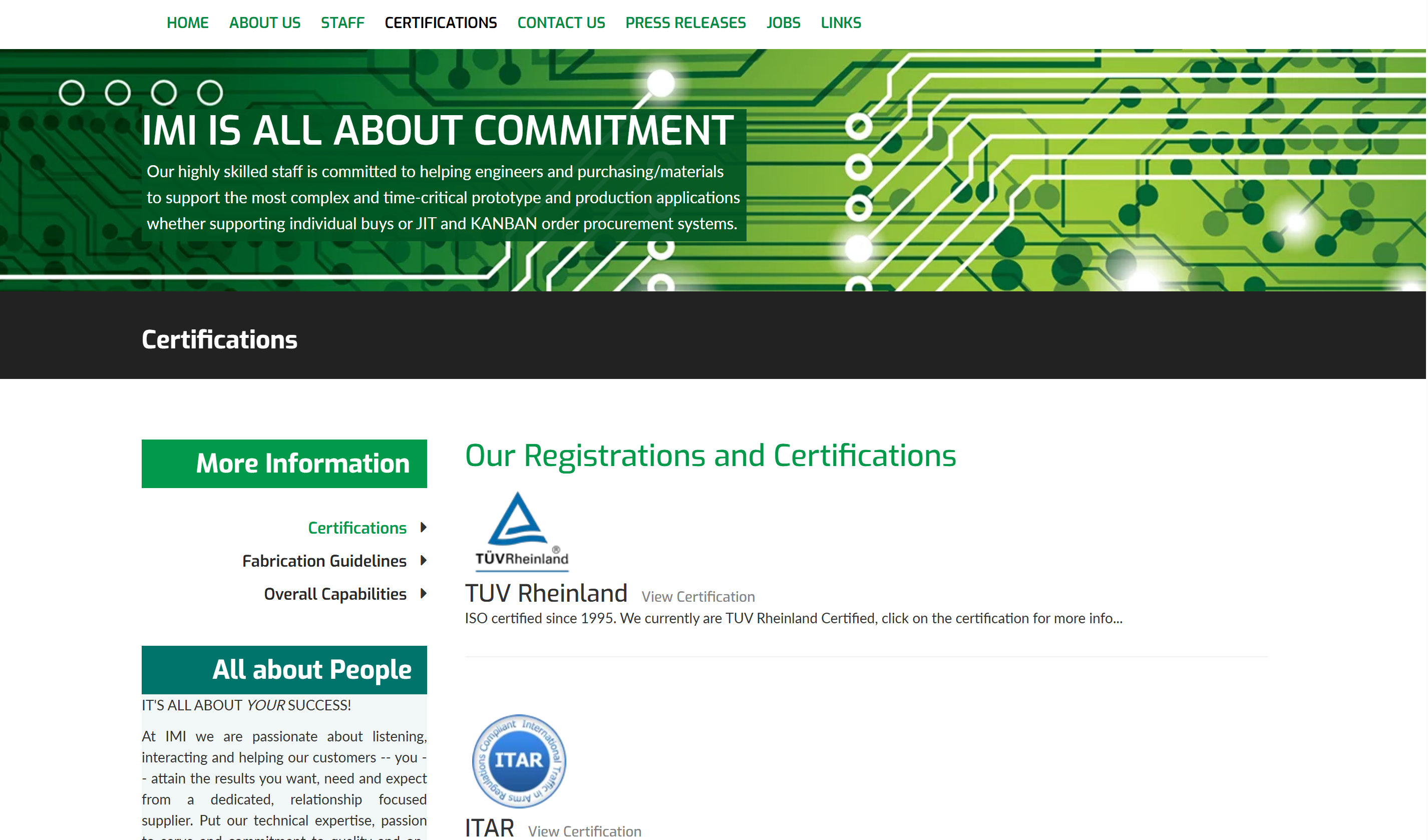 IMI Certification Page screenshot